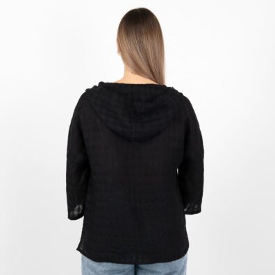 Svart linbluse med hette