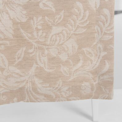 Halvlin brun bordløper blomstrete jacquard med 4cm kant