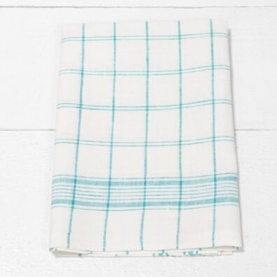 Kjøkken håndklær sett hvitt-grønn rutete, 5/10 stk. 100% lin