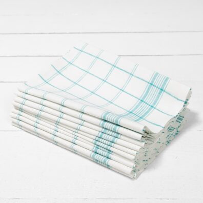 Kjøkken håndklær sett hvitt-grønn rutete 29