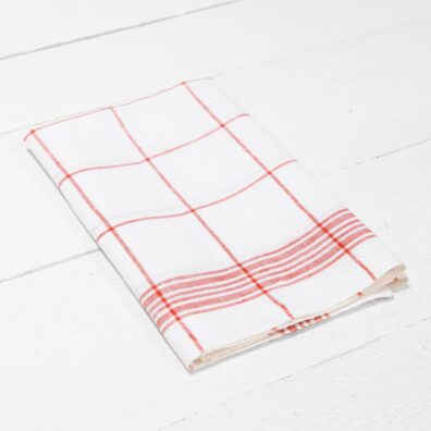 Kjøkken håndklær sett hvitt-rødt rutete, 5/10 stk. 100% lin