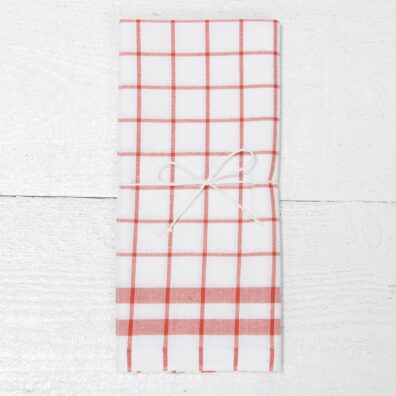Kjøkken håndklær sett knallhvitt - flammerødt rutete
