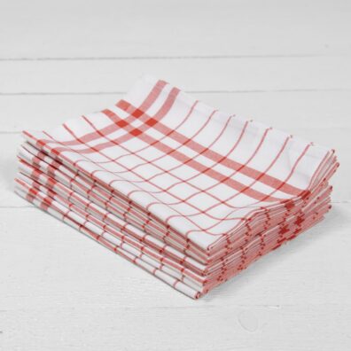 Kjøkken håndklær sett hvitt-rødt rutete 31