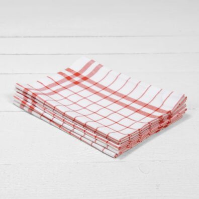 Kjøkken håndklær sett hvitt-rødt rutete, 1/5/10 stk.