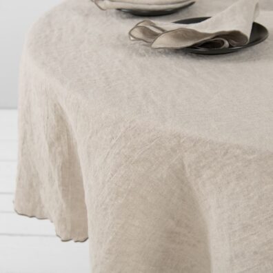 ARVO rund naturlig grå lin duk av spesielt vasket, mykt, skånsomt stoff