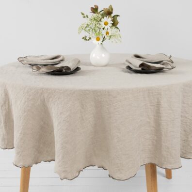 ARVO rund naturlig grå lin duk og servietter