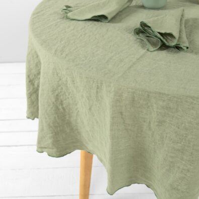 ARVO rund grønnaktig lin duk, diameter 170cm