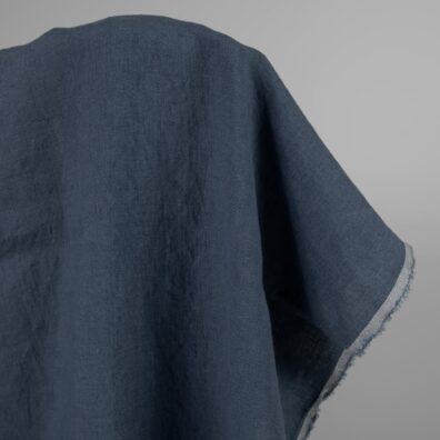 Linstoff i denimblå vasket, 145cm bredt