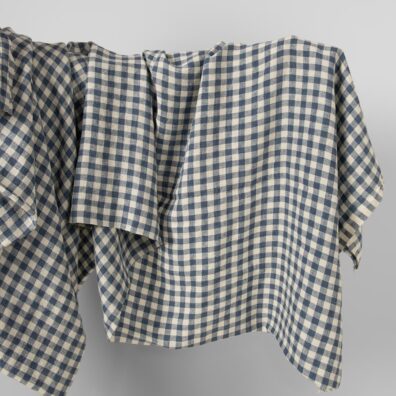 Linstoff blå rutete bredt vasket