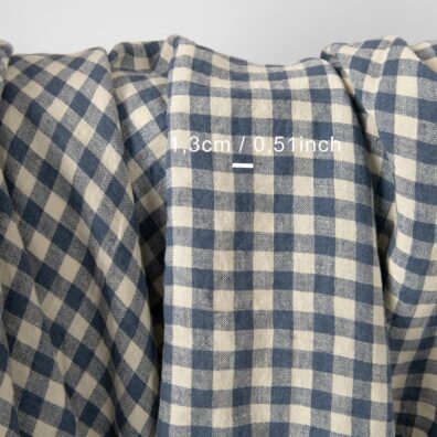 Linstoff blå rutete 285cm bredt vasket