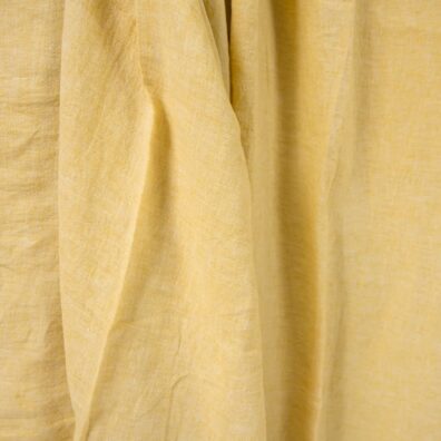 Linstoff bredt svovelgult-hvitt melert, vasket