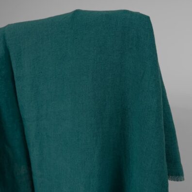 Linstoff mørk turkis bredt vasket egnet for sying klær og hjemmetekstiler