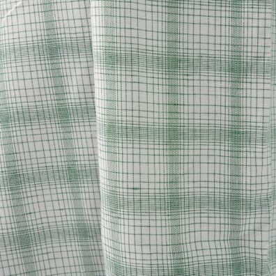 Halvlinstoff hvitt med grønne ruter til klær, hjemmetekstiler