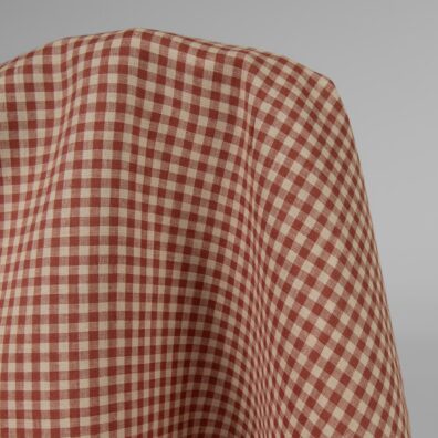 Linstoff brunlig-rødt rutete for klær, hjemmetekstiler
