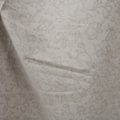 Lin-bomull jacquard stoff i blomstermønster vevd av garn i naturfarge (ufarget, brungrått) og hvitt garn