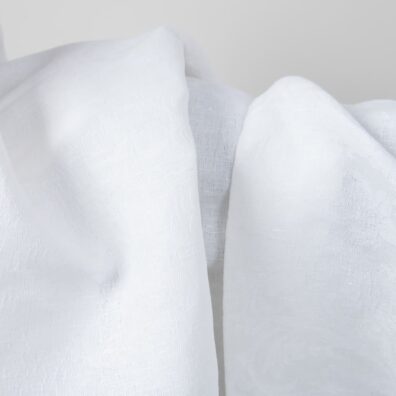 Knallhvitt lin-bomull jacquard stoff i blomstermønster 150cm bredt