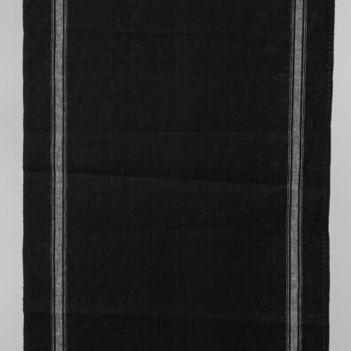 Håndkle linstoff svart med hvite striper i kantene