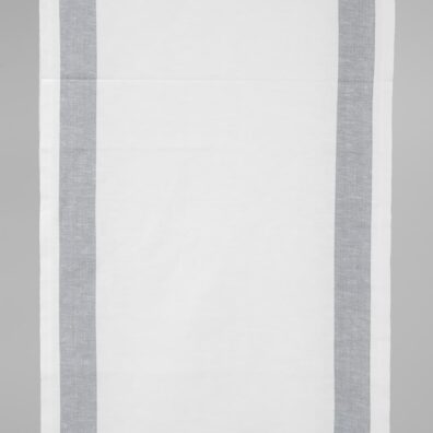 Knallhvitt halvlin håndkle stoff med grå striper på kantene