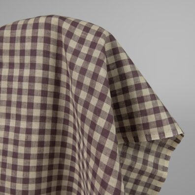 Naturlig-lilla rutete linstoff 130cm bredt