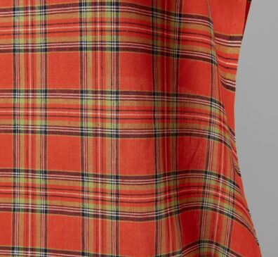 Halvlinstoff lysrødt rutete for klær, hjemmetekstiler