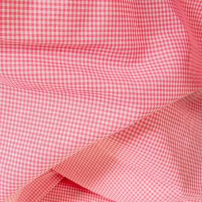 Lin-bomull stoff med knallrosa og knallhvitte ruter