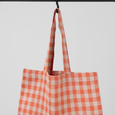 Lin veske oransje rutete