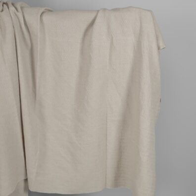 Lin-bomullsstoff beige i fiskebeinsmønster vasket