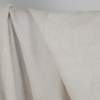 Lin-ull stoff brunaktig i fiskebeinsmønster vasket 145cm bredt