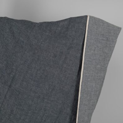 Lin-ull stoff svart-hvitti i fiskebeinsmønster vasket