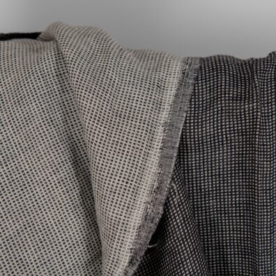 Linstoff svart mønstret tosidig vasket til klær, hjemmetekstiler