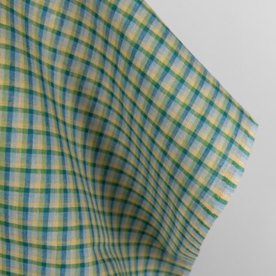 Linstoff blå-grønn rutete for å sy klær, hjemmetekstiler