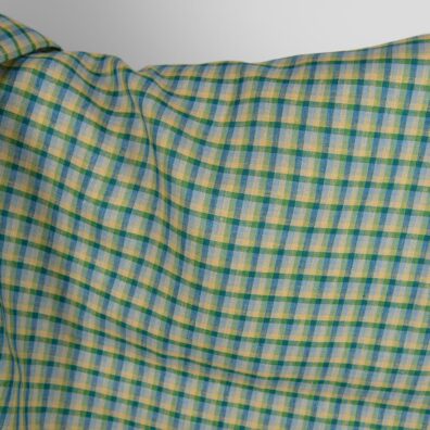 Linstoff blå-grønn-gul-grå rutete