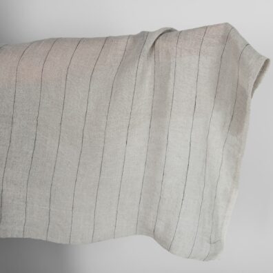 Linstoff naturgrå-svart stripete gjennomsiktig vasket