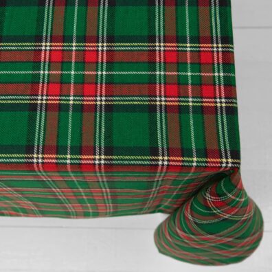 Grønn-rød rutete lin-bomull duk
