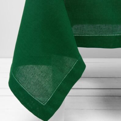 Lin-bomull duk smaragdgrønn med hullmønster