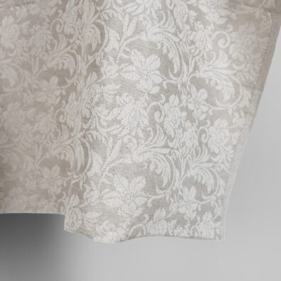 Lysegrått jacquard lin-bomull stoff i blomstermønster 150cm bredt