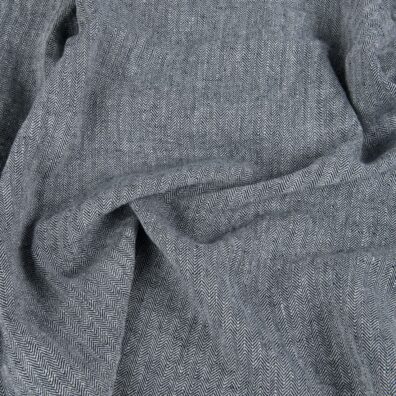 Kraftig linstoff i svart-hvit "fiskebeinsmønster" vasket