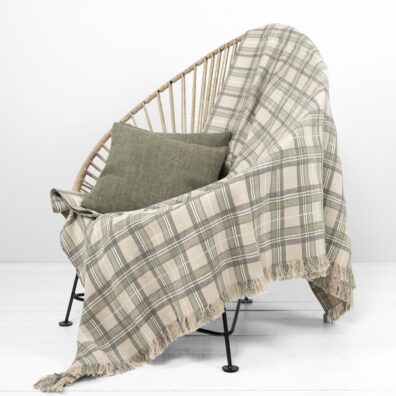 Lin-bomull pledd beige rutete