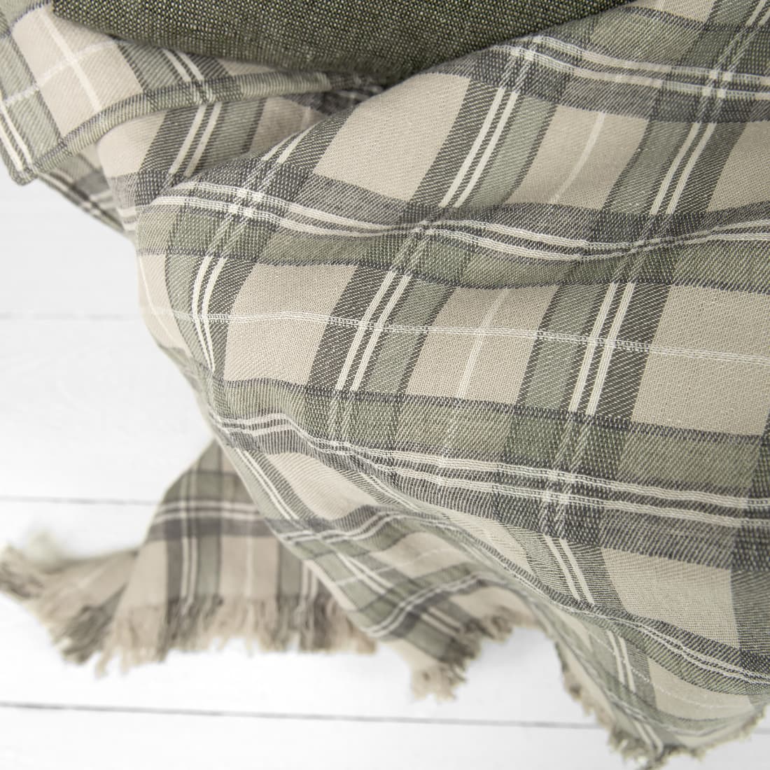 Lin-bomull pledd beige-grått rutete