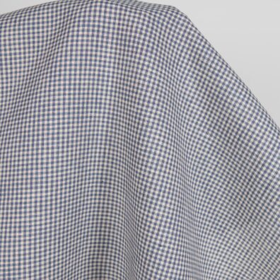 Linstoff med brunaktige og blå ruter for klær og hjemmetekstiler