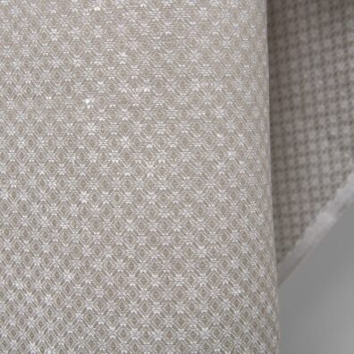 Lin-bomullsstoff beige med diamantmønster og blomster