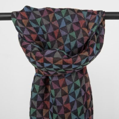 Lin sjal flerfarget, dobbeltlags jacquard i geometrisk mønster