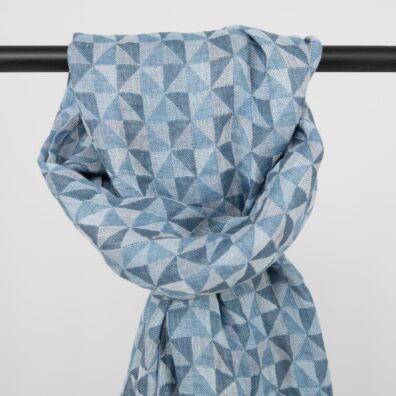 Lin sjal blått, dobbeltlags jacquard i geometrisk mønster
