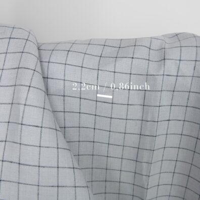 Linstoff grå-blått rutete tosidig 150cm bredt