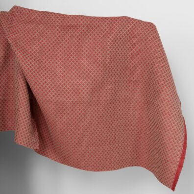 Lin-bomullsstoff beige-rødt med diamantmønster