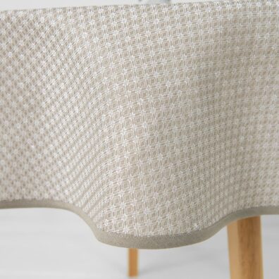 TONY halvlin rund (oval) beige-snøhvit duk med 1cm bred beige passepoil