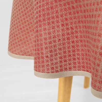 TONY halvlin rund (oval) rød-beige duk med 1cm bred beige passepoil