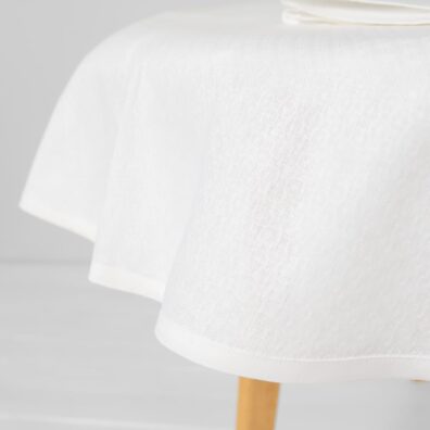 TONY halvlin rund (oval) snøhvitt mønstret duk