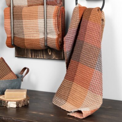 BINGO halvlin brun rutete håndkle, vaffel