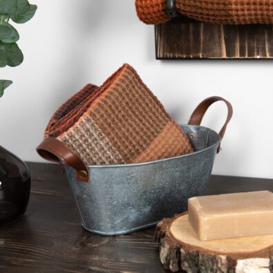 BINGO lin-bomull brun rutete håndkle, spesielt vasket, mykt, skånsomt